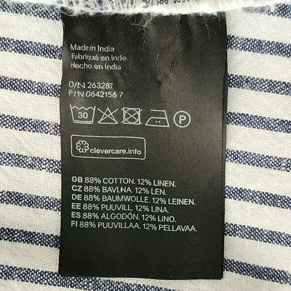 LOGG H&M One Shoulder Top Size 2 Linen Cotton White Blue Striped Embroidered - Picture 6 of 10